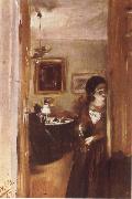 Adolph von Menzel Livingroom with Menzel-s sister USA oil painting artist